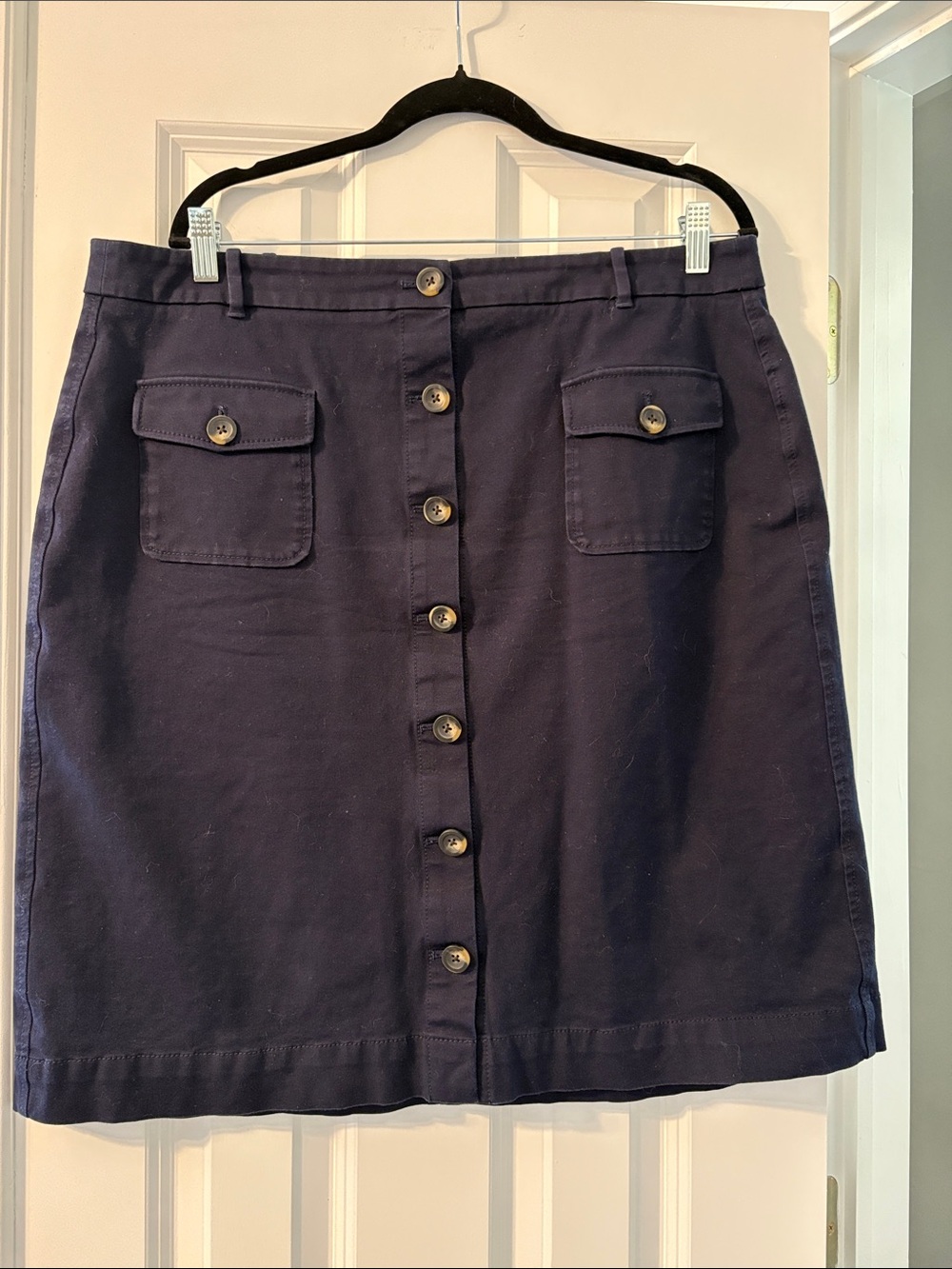 Boden Navy Button-Front Mini Skirt with Patch Pockets - Size 16-18R